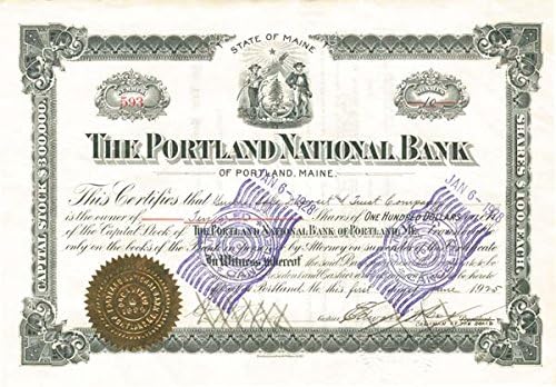 Portland National Bank of Portland, Maine - Stock certifikat