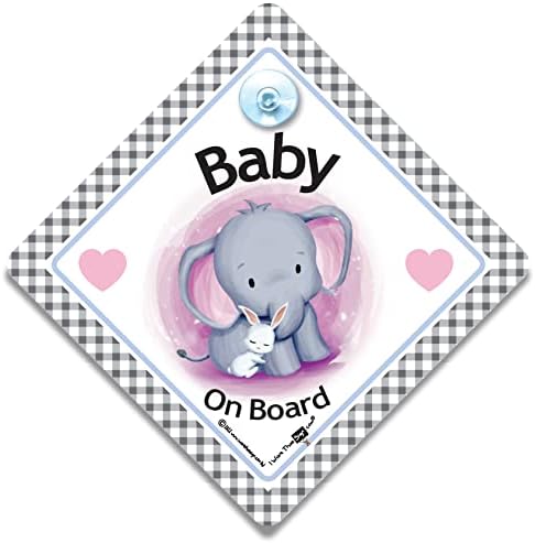IwanthatSign.com Elephant i zečje dijete na brodu Znak automobila, beba na brodu za prijavu usisne čaše