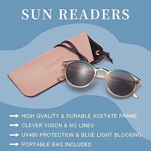 LIANSAN modni krug čitanje sunčanih naočala za žene, UV zaštita Žene Sunčeve čitači naočale sa opružnim