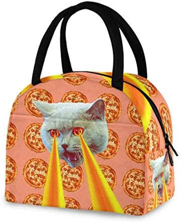 YYZZH Fun Pizza Cat Laseri u očima životinja Art izolovana torba za ručak sa patentnim zatvaračem Cooler Meal Prep torba kutija za ručak torba za odrasle muškarce žene ured kućne škole na otvorenom