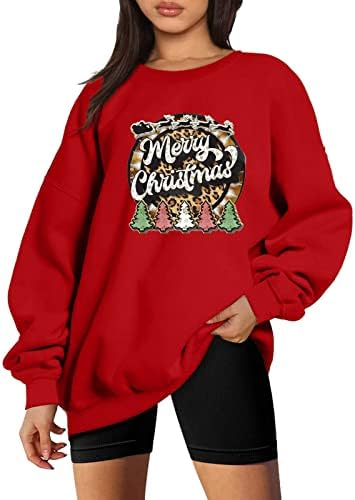 Prevelizirani božićni džemperi za žene s dugim rukavima runo obložene zimskim vrhovima Crewneck Novelty