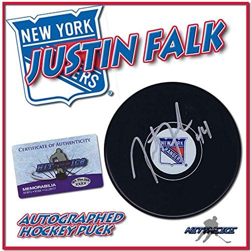 JUSTIN FALK potpisao New YORK RANGERS Hockey Puck w / COA * novo * # 3-potpisani NHL Pakovi