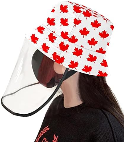 Zaštitni šešir za odrasle sa štitom za lice, ribarsko šešir protiv sunca, bijeli crveni javorov list