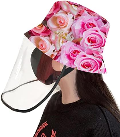 Zaštitni šešir za odrasle sa štitom za lice, ribarski šešir protiv sunca, cvjetni ružičasti lisianthus