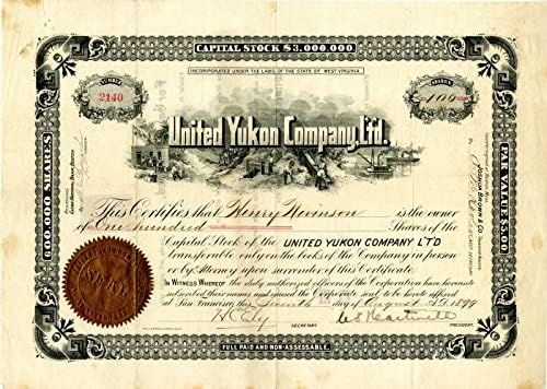 United Yukon Co, Ltd. - Klondike Gold Rush Period-Aljaska, West Virginia & Massachusetts rudarstvo zaliha
