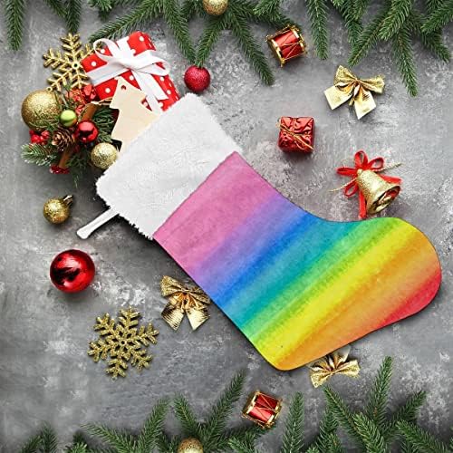 Božićne čarape Vodene boje šarene duge slikanje Bijelo plišano manžetno Mercerizirane baršunaste porodice