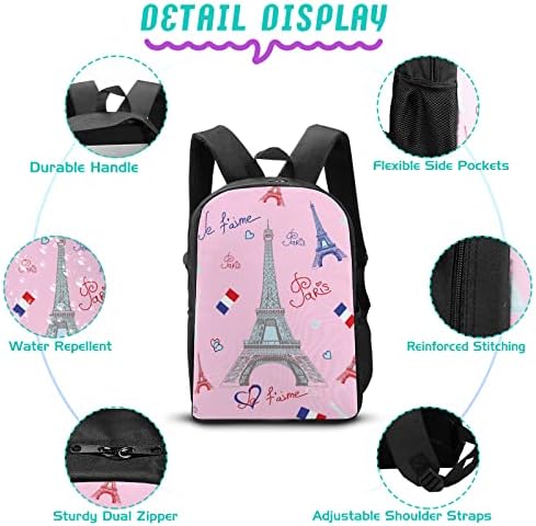 Pariz slatki estetski ruksak Set za osnovce, Effiel Tower lagani klasični ruksak za žene djevojčice školske torbe za knjige sa kutijom za ručak pernica, Kawaii ruksak za putovanja, vanjski