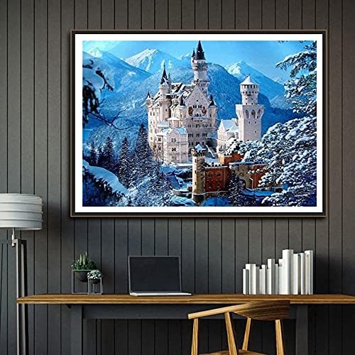 5D dijamantski slikanje za odrasle i setove pune bušilice snijeg Neuschwanstein Castle 16x20 inčni okrugli
