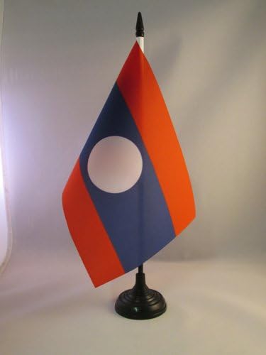 AZ FLAG LAOS zastava Laos 5 '' x 8 '' - Laotijska stola zastava 21 x 14 cm - crna plastična stick i baza
