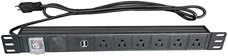RIVECO PDU 6 utičnice sa 2 USB porta, fleksibilan Rack Mount Power Strip za 19 Server kabinet, sa zaštitom