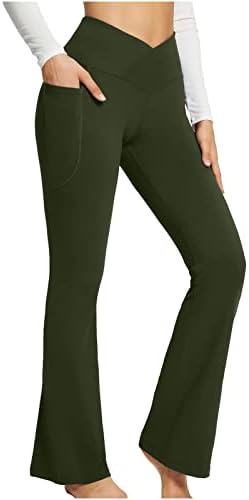 Bootcut joga hlače za žene v crossover visokog struka Flare Workeout hlače na tajici trbuh kontrole Stretch