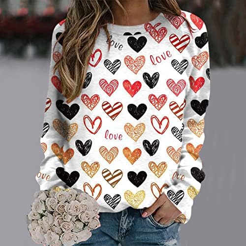 Dame Valentines Dnevne majice Trendy Love Heart Print Majica Dugi rukav Dressing Ležerne dame Crewneck bluza