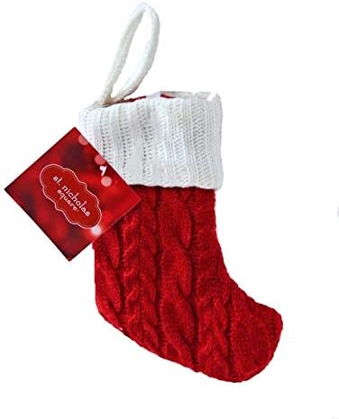 Mini pletene božićne čarape, crveni kabel pletiva čarapa sa šlagom