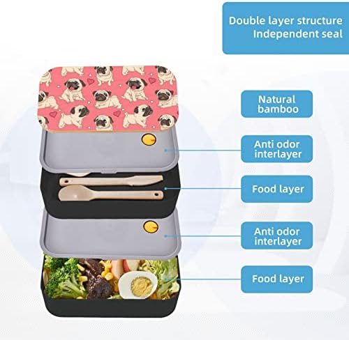 Pug ručak za ručak Bento s nadograđenim podesivim kaišem, kontejner za prehrambene prehrambene hrane koja