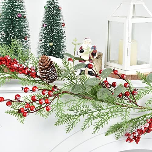 Fomlily Red Berry Pine Garland Božićni ukras, 6ft Božićni Garland Zeleničar sa čempresima ostavlja listove