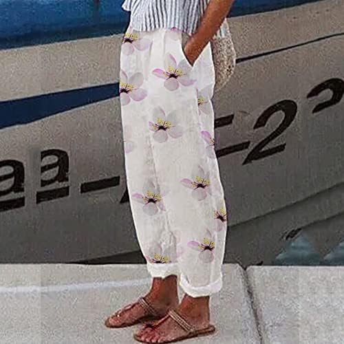 Beuu Women Vintage Cvjetni tisak Dukset Srednja odjeća Torbaste teretne hlače Prevelike parouze široke struke