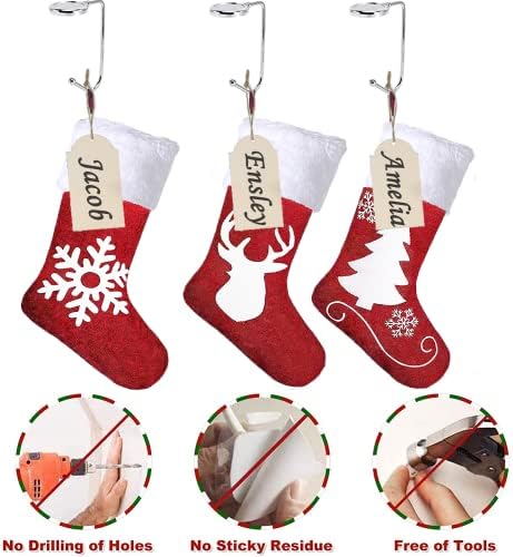 Fegwave Božićne čarape Skup 3 sa drvenim imenima Oznake i kuke, 18 inčne crvene božićne čarape, Burgundija