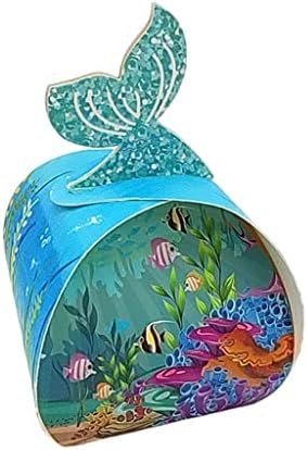 Cujux 50pcs Mermaid Candy Boxes Blue Fishtail Wedding Favority Poklon kutija Pakiranje torbice Birthday