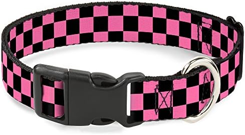 Ovratnik za pse Plastic Clip Checker Black Pink 9 do 15 inča širine 1,0 inča