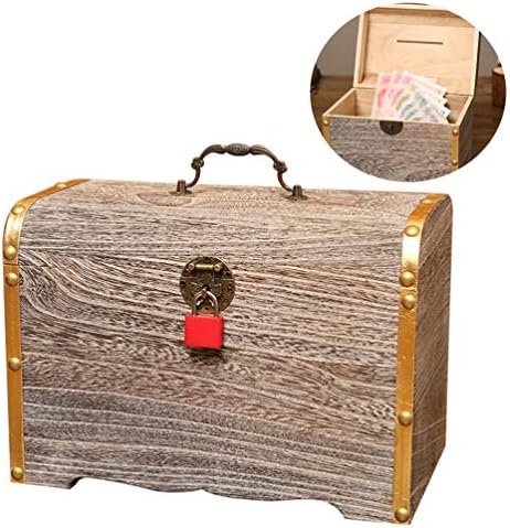 Topbathy Treasure Fils Piggy Bank Kutija za nakit Drveni antikni čuva Case Vintage Metal Lock Retro drva