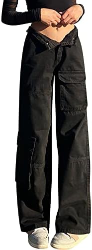 Keusn Ženske visoke strukske hlače za prevelike pantalone za opterećene vrećama Torpy Jogger ravne pantalone