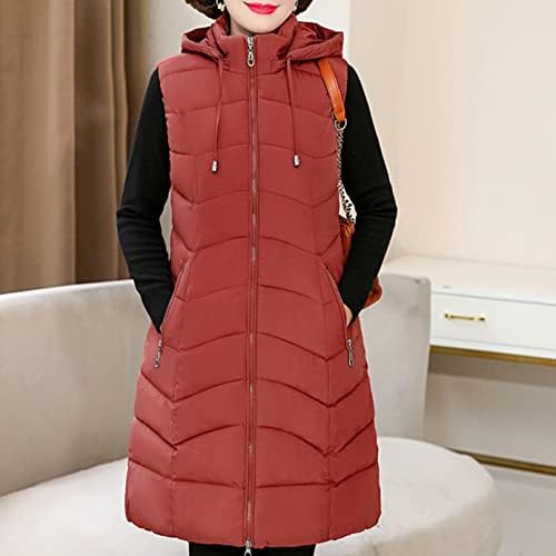 Fmcho duge jakne za žene ženske prekrivene prsluk dolje dugi zimski kaput s kapuljačnim džepovima