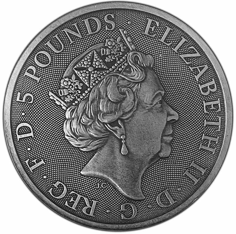 2022 DE Moderna prigodna Powercoin Lion of England Tudor Beasts Antique 2 oz Silver Coin 5 £ Ujedinjeno