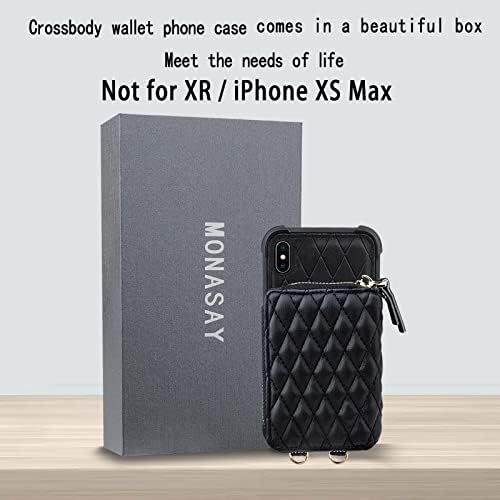 Monasay Zipper torbica za novčanik za iPhone X / XS, [stakleni zaštitnik ekrana ][RFID Blocking] preklopna