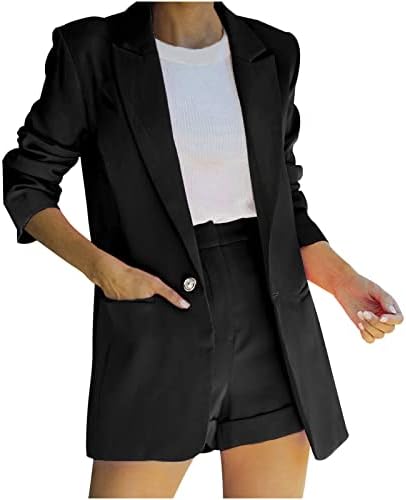 Ženska 2 komada otvorena prednja rukavica sa dugim rukavima, čvrste kratke hlače odijelo sa džepovima Poslovne