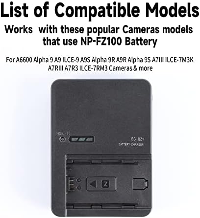 NP-FZ100 Brzi punjač kompatibilan sa Sony A6600 alfa 9 A9 ILCE-9 A9S alfa 9R A9R alfa 9s A7III ILCE-7M3K