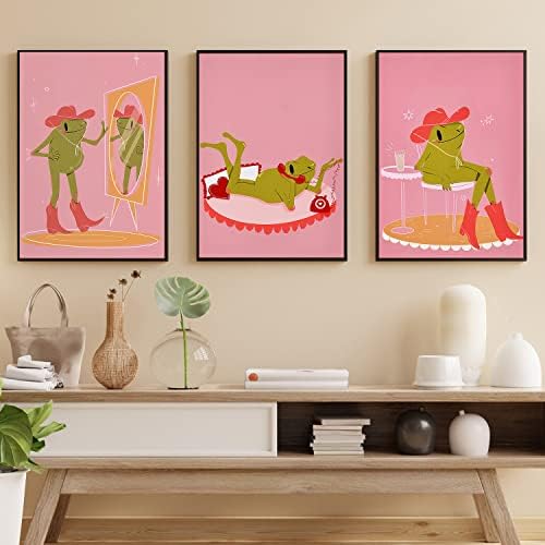 SKINGING Trendy Green Frog Poster Slatki ružičasti Posteri za sobu Estetski dekor 3 komada Cowgirl Pink