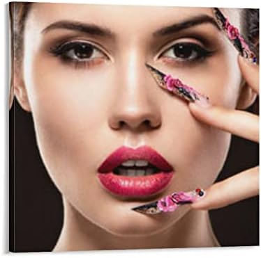 Kozmetički Salon Salon za nokte crvene usne ženski cvjetni Poster plakat za šminkanje trepavica plakat platno