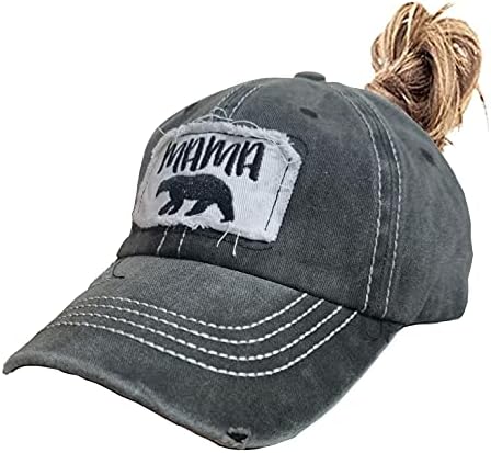 Jumsky mama bear ženski konjski rep za bejzbol kape oprali pamuk obični tata šešir crni
