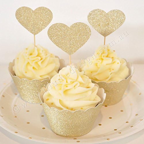 Illume Partyware slave sreća zlato & srebro Glitter srce reverzibilni Cupcake Topper-12 PCE