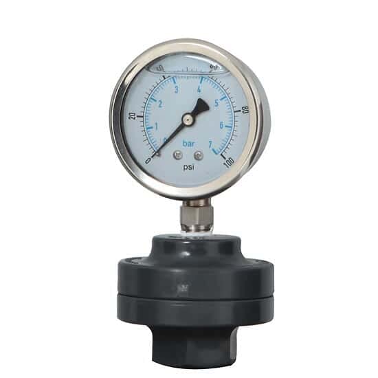 Cole-Parmer Industrijski tlak / mjerač procesa, 2,5 Dia, PTFE dijafragma; 0 do 160 psi