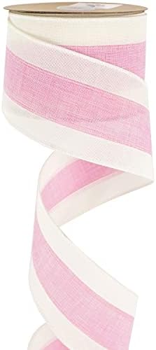 MEEDEE Pink White Stripe Wired Ribbon Pink Striped Ribbon 2.5 Inch Baby Pink burlap Ribbon sa Ivory Stripes