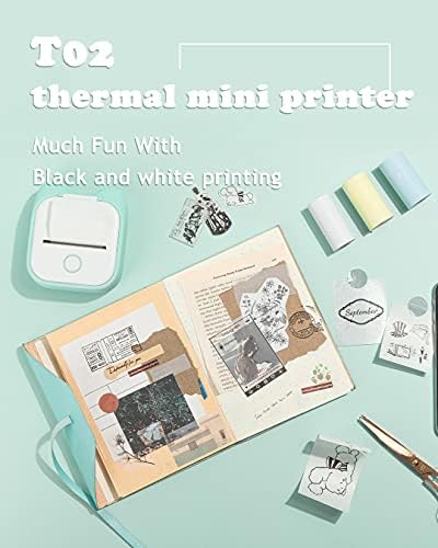 Memoqueen T02 džepni termalni štampač fotografija sa roze / žutim /plavim termo papirom, Nelepljivim papirom u boji,2,08 x 21,3', crnim tekstom, držite 5 godina, kompatibilan sa iOS & amp; Androidom