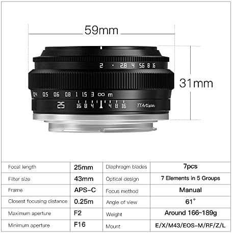 TTArtisan 25mm F2 APS-C Frame Manual Portrait Lens za Sony E Mount kamera bez ogledala A5500 A6000 A6300