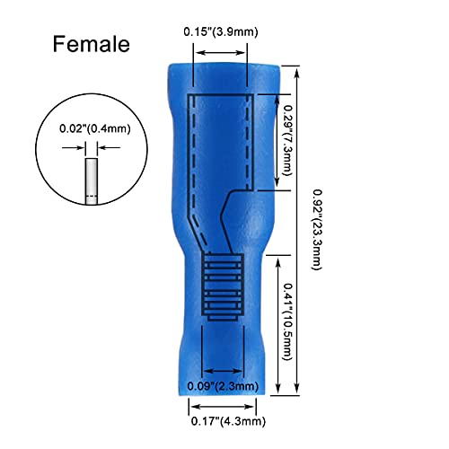 BAOMAIN Bullet ženska brza isključuje vinil izolirani jednokrilni terminal 16-14G AWG FRD 2-156 Blue Pack