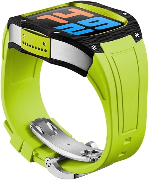 Kavju Carbon Fiber Futrola za Apple Watch Band 44mm 45mm Fluorinski gumeni remen za IWATCH serije 7 6 5