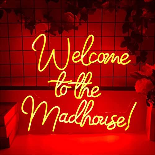 DVTel Dobrodošli u Neon Madhouse Neon, tema Party Art Decor Neon, Zidni luminozni znak, 50x50cm Hotel Restaurant