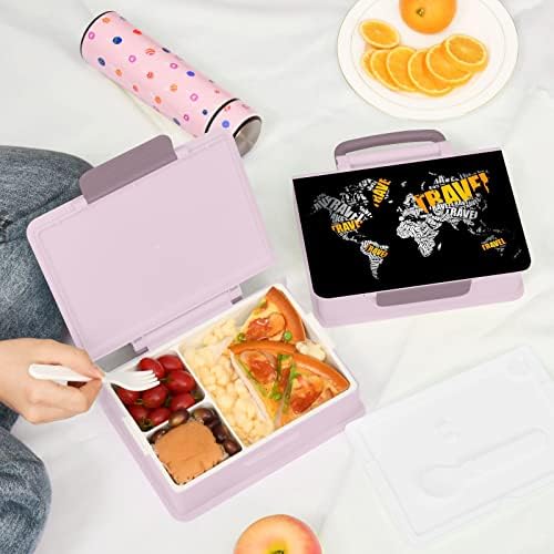 Alaza Fun World Map Travel Bento Ručak BPA-Besplatni spremnici za ručak bez vrha W / FORK & ROON, 1 komad