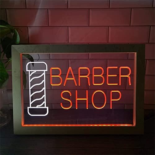 DVTEL Barber Shop LED neonski znak, dekor za kosu USB noćne svetlove Neonska svetla sa drvenim okvirom,