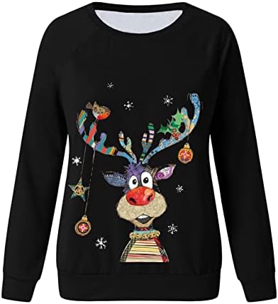 JJHAEVDY ženske Božićne štampane dukserice labave Ležerne duge rukave Crewneck pulover vrhovi