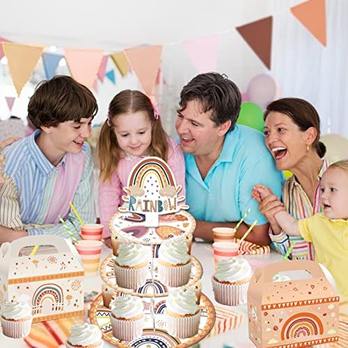 Boho Rainbow stalak za torte 3 Tier Boho Cupcake Stand Retro Rainbow tema potrepštine za rođendanske zabave