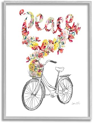 Stupell Industries mirovna fraza neobična korpa za bicikle sa cvjetnim buketom, dizajn Lanie Loreth
