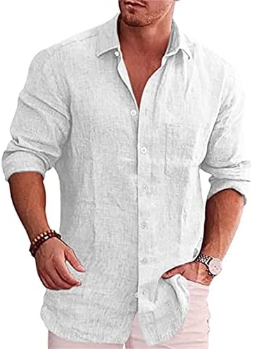 Muška posteljina sputa majica Ležerne prilične fit majice s dugim rukavima Ljetno udobne gumb Up Majice