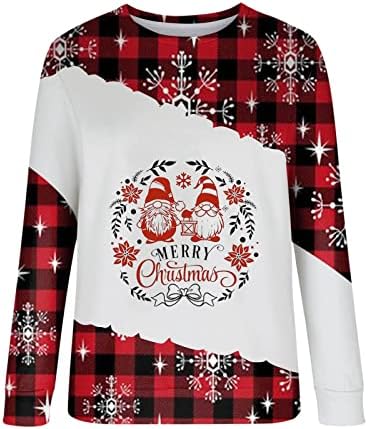 Fandream Božićni Duks za žene kravlji vrat Božićni Print bluze bez kapuljače Plus Veličina pulover džemperi