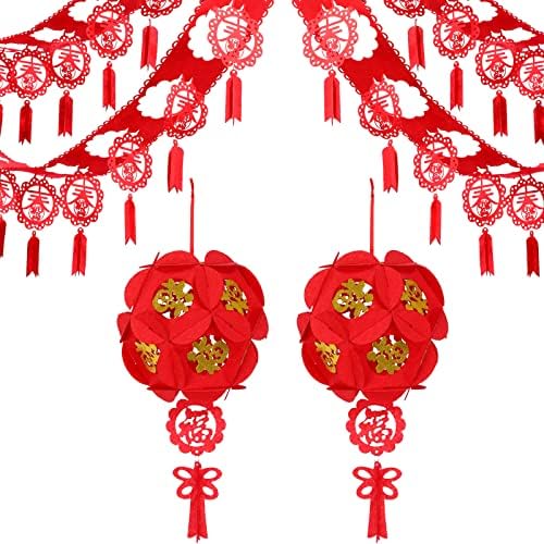 4 kom kineski crveni fenjer novogodišnji Garland set Crveni 3D hidrongea fenjer kineski proljetni festivalski