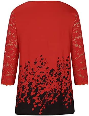 Ljetni jeseni dugi rukav 3/4 rukava ženska odjeća modna čipka V izrez grafički kapri vrhnje majica za žene